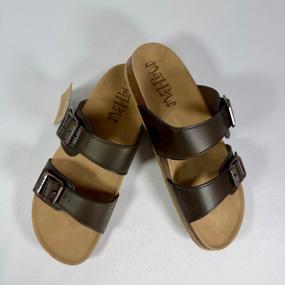 Mad Love Keava Slide Sandals Dark Brown Two Strap Buckle Footbed NWT Womens 7